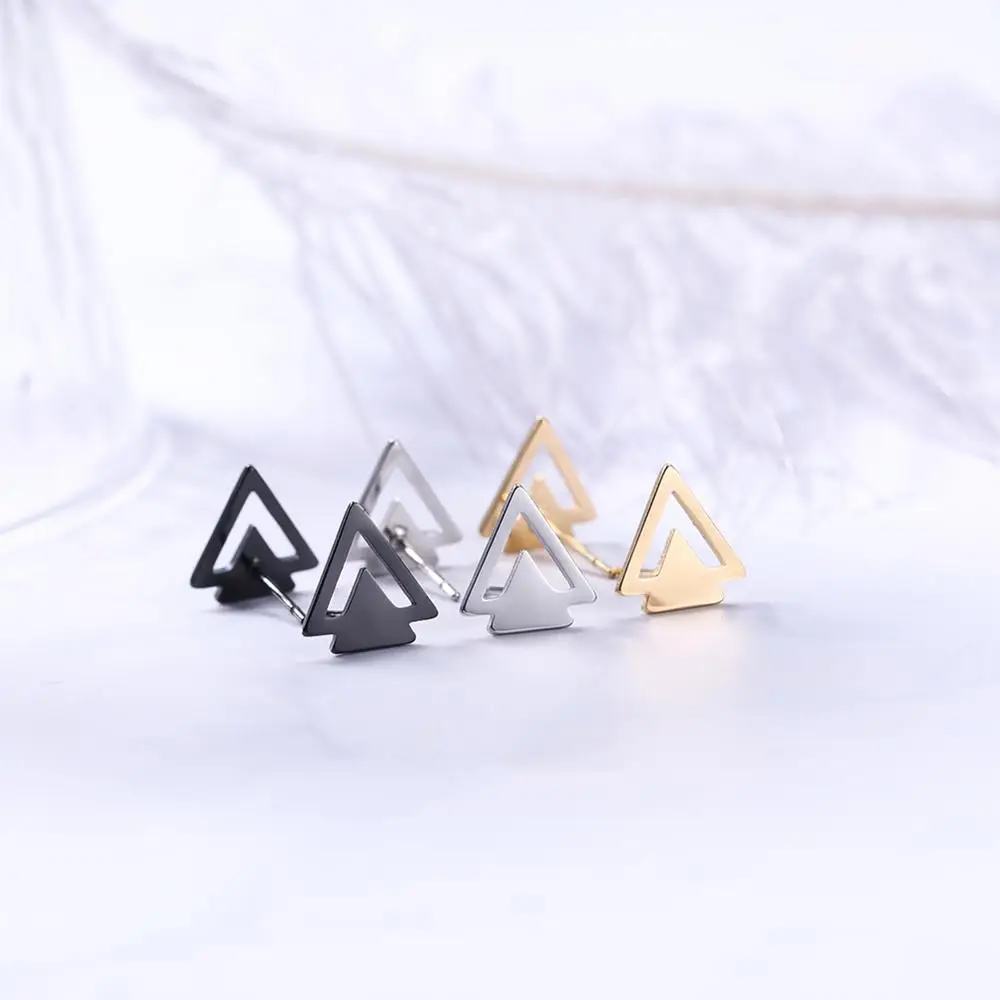 Skyrim Stainless Steel Stud Earrings Triangle Bowknot Cross Tree Ice Cream Gold Color Black Girls Mini Earring Jewelry Wholesale