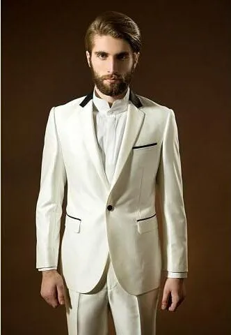 

SZMANLIZI MALE COSTUMES 2022 Formal Ivory 2 Pieces Custom Made Tuxedo Groom Men Suits For Wedding Terno Slim Fit Best Man Blazer