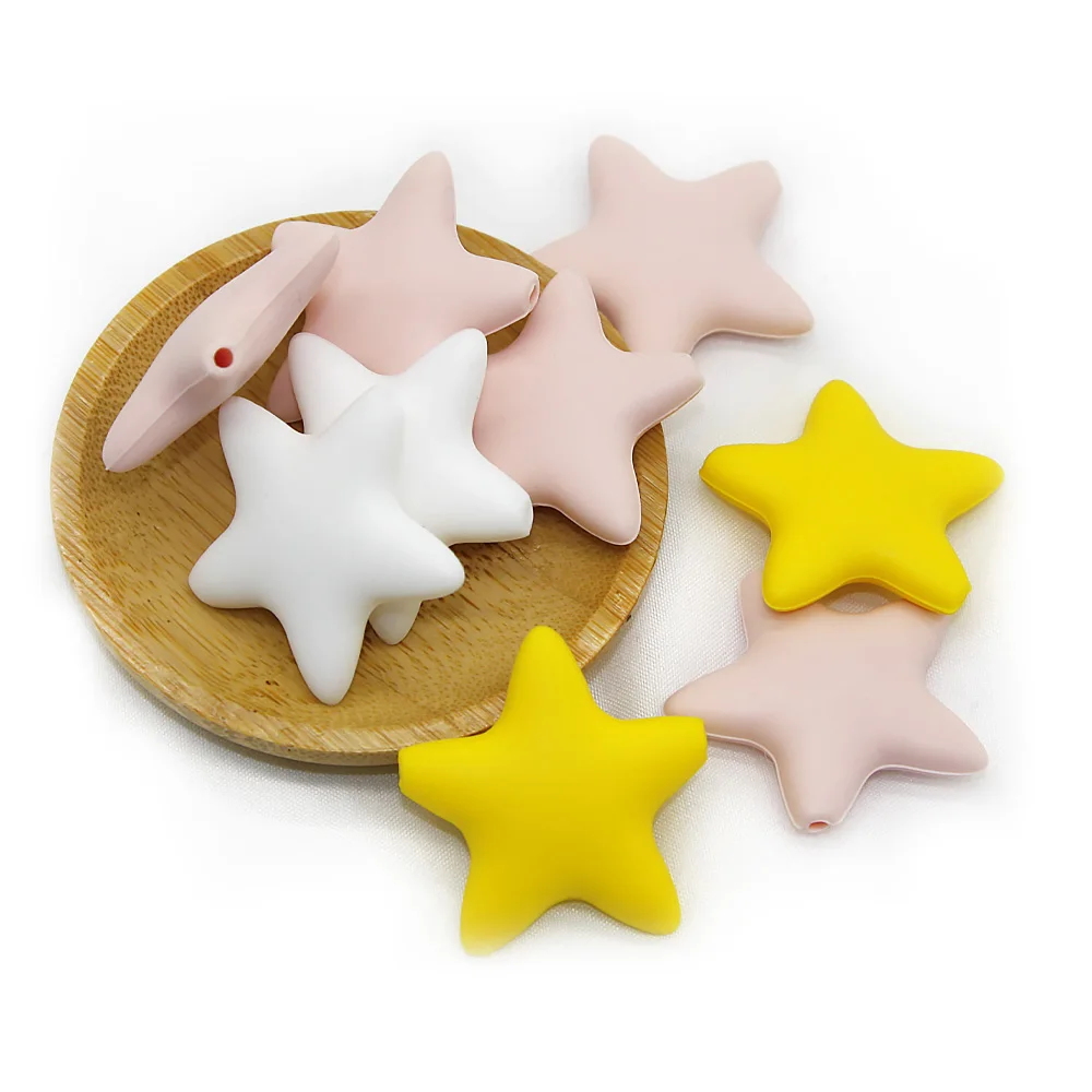 Cute-idea 10 pcs Star Silicone Beads Baby Food Grade Teethers DIY Baby Teething Toys For Pacifier Chain Necklace Accessories