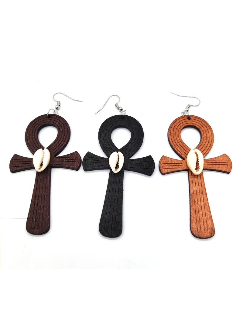 Ankh Wooden Earrings