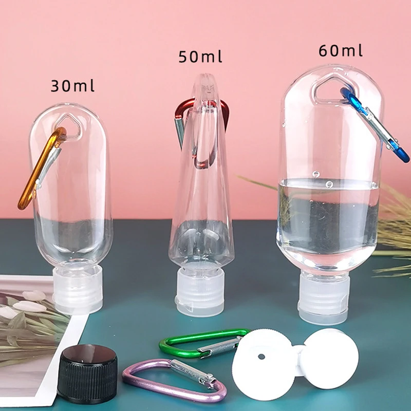 

30pcs 30ml 50ml 60ml Travel Plastic Clear Flip Cap Keychain Bottles Leakproof Empty Squeeze Refillable Container for Liquid Gel