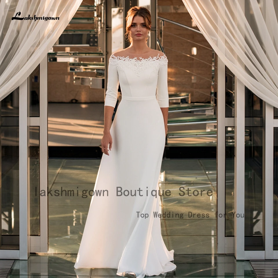 

Lakshmigown Off Shoulder Satin A Line Wedding Dress 3/4 Sleeves 2024 Brautkleid Elegant Bridal Boho Wedding Party Gowns