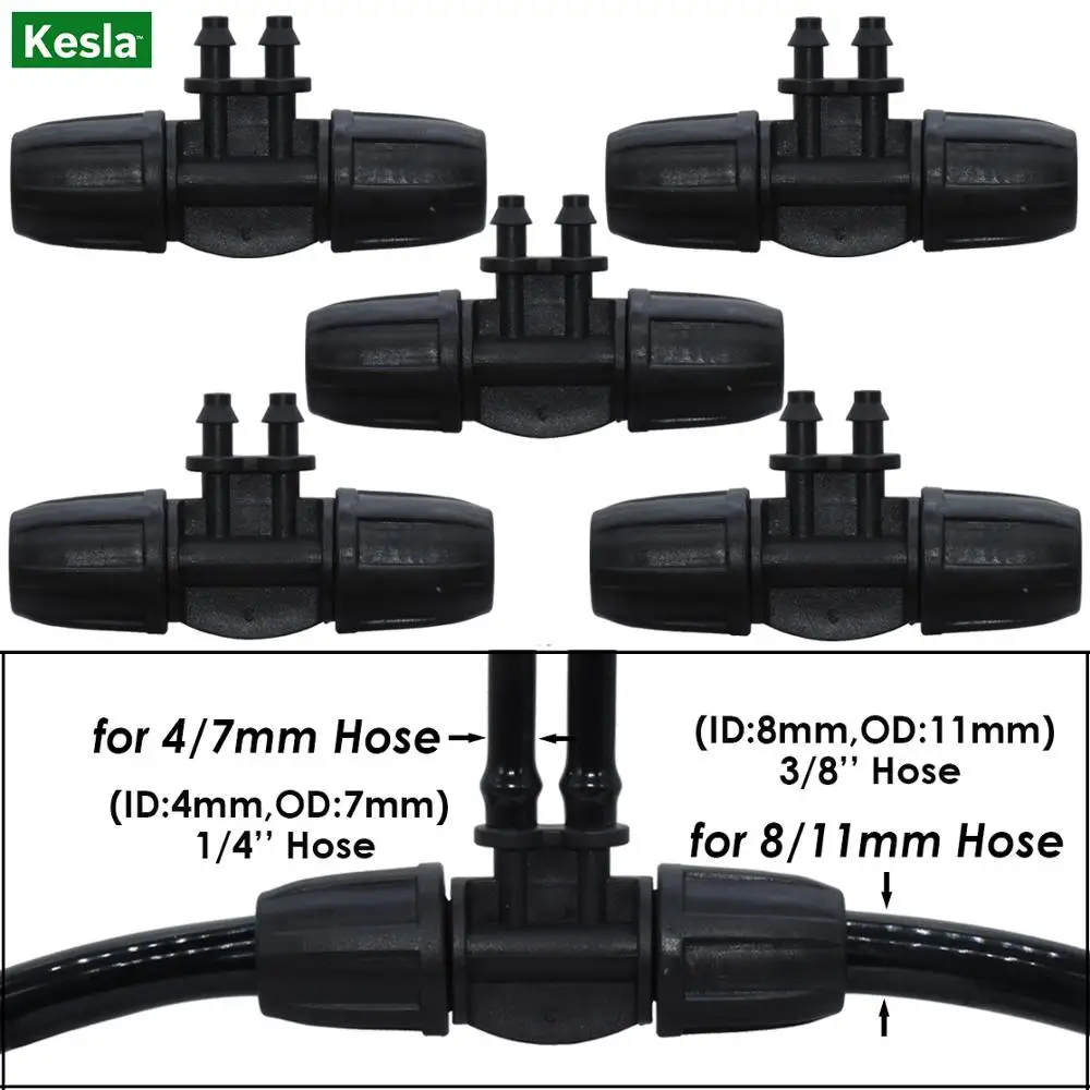 KESLA 5 sztuk ogród nawadniania kropelkowego 4-drożny wąż podlewania złącze w/ Lock 3/8 \'\'do 1/4\'\' dla 8/11 do 4/7mm rury kolczasty adaptery