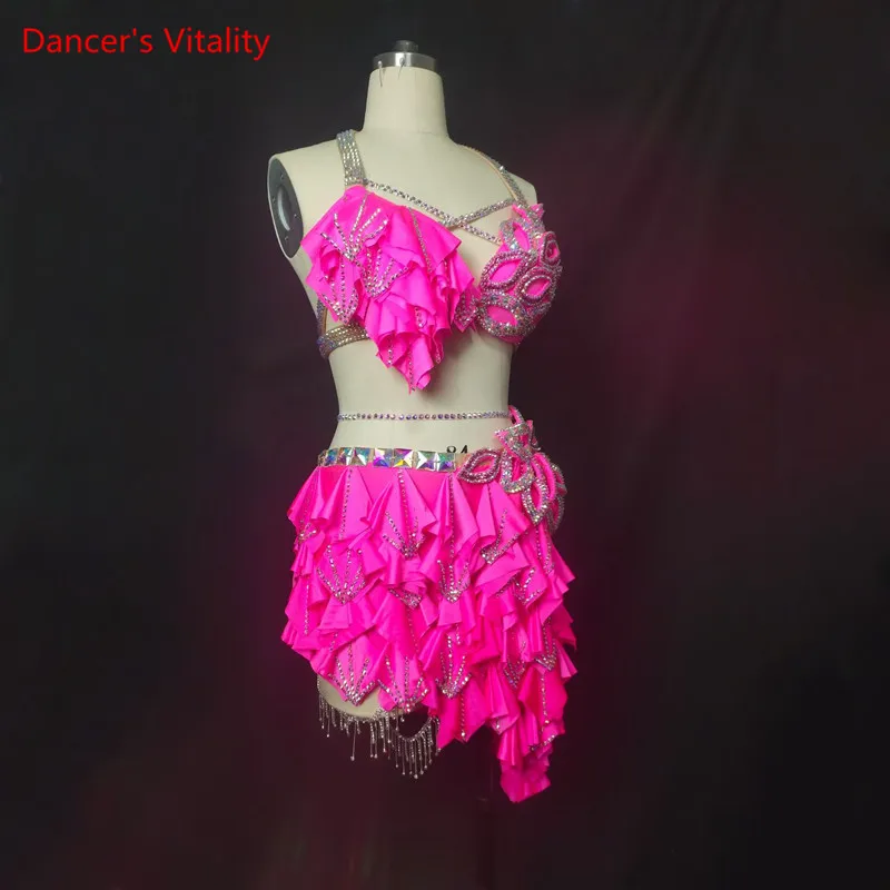 Belly Dance Suit Sling Diamond-Studded Bra Short Skirt Performance Set High-End Custom Female Adult Child Competition Clothing