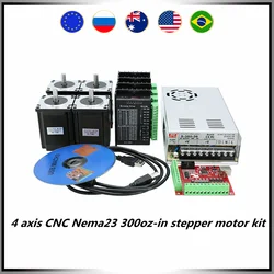 4 axis CNC Nema23 57 stepper motor kit include 4 pcs 2Nm 300oz-in motor +4 pcs drivers + 1 pcs 350w36v power supply + MACH3 card