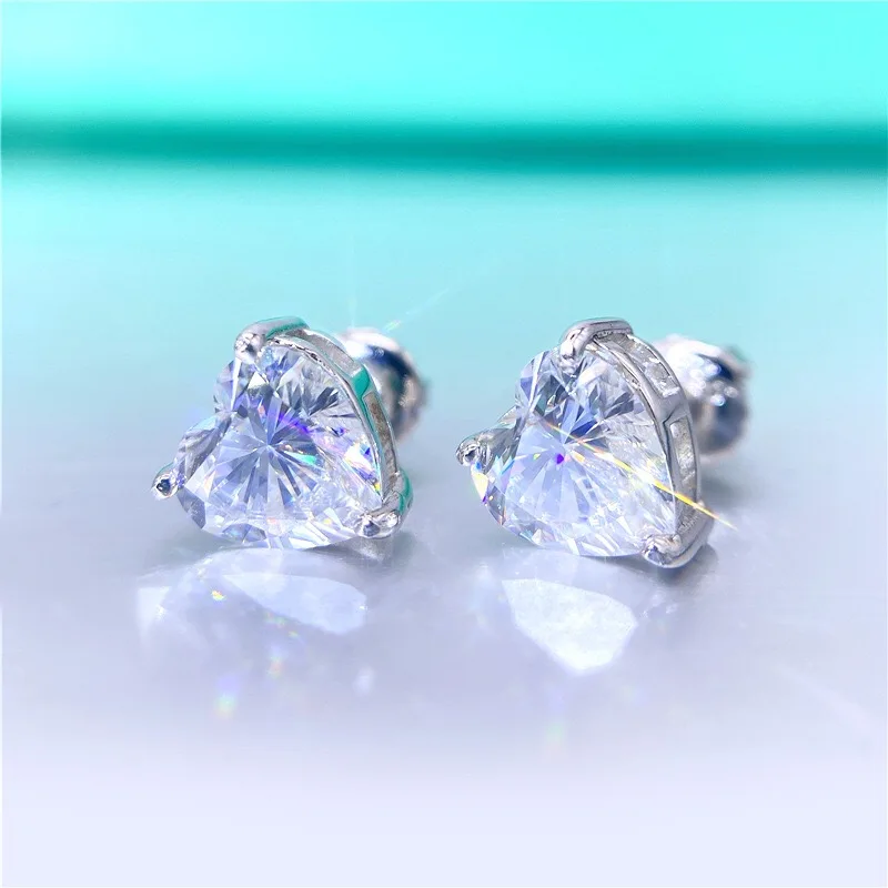 Trendy Real 0.3-2ct D Color Heart Brillaint Moissanite Earrings for Women S925 Silver Pass Diamond Tester Moissanite Earrings