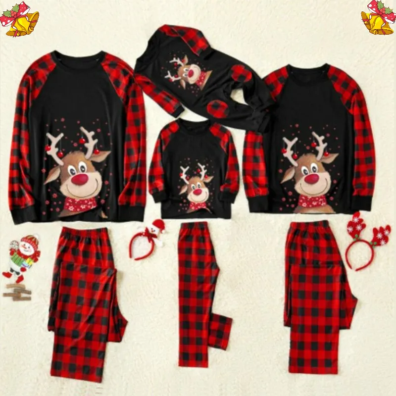 Family Christmas Matching Pajamas Set Mom Father Kids Baby Family Matching Clothes Xmas 2PCS Sets Men Women Size Plus SizeS-4XL