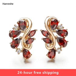 Hanreshe Rose Gold Color Earring Crystal Earring Red AAA Cubic Zirconia Stud Earring Womens Girl Cute Romantic Wedding Jewelry
