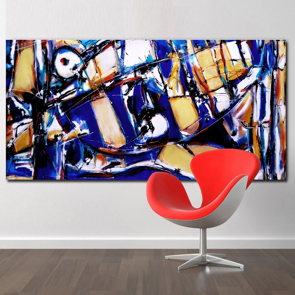 perin Kind of Blue and Ochre too Art HD Print Abstract Oil Painting on Canvas Modern Wall Art Picture