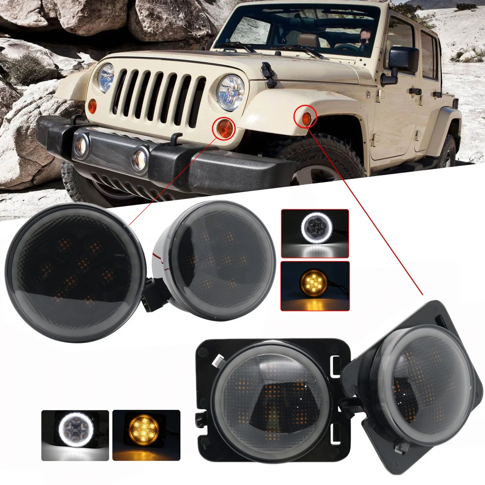 Amber Front LED Turn Signal Light Assembly 2007~2016 for Jeep Wrangler JK