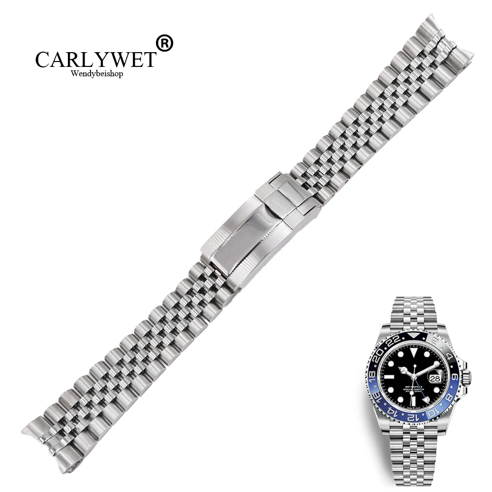 CARLYWET 20 มม.เงิน 316L สตีลนาฬิกาข้อมือสายคล้องคอสร้อยข้อมือ Jubilee พร้อม Oyster สำหรับ Rolex GMT Master II