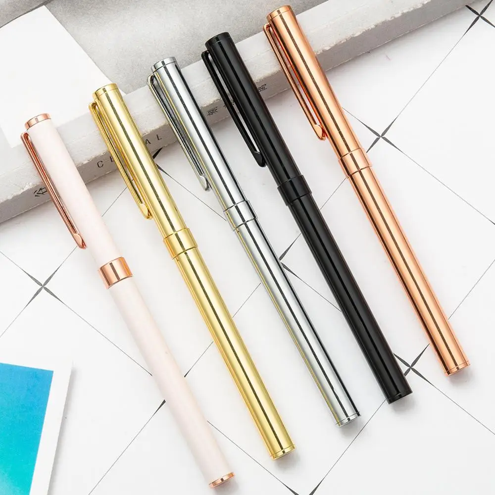 

20 pcs/lot Fashion Metal Gel Pen for writing Cute 0.5mm black ink Signature Pen School Office Supplies Promotional Gift