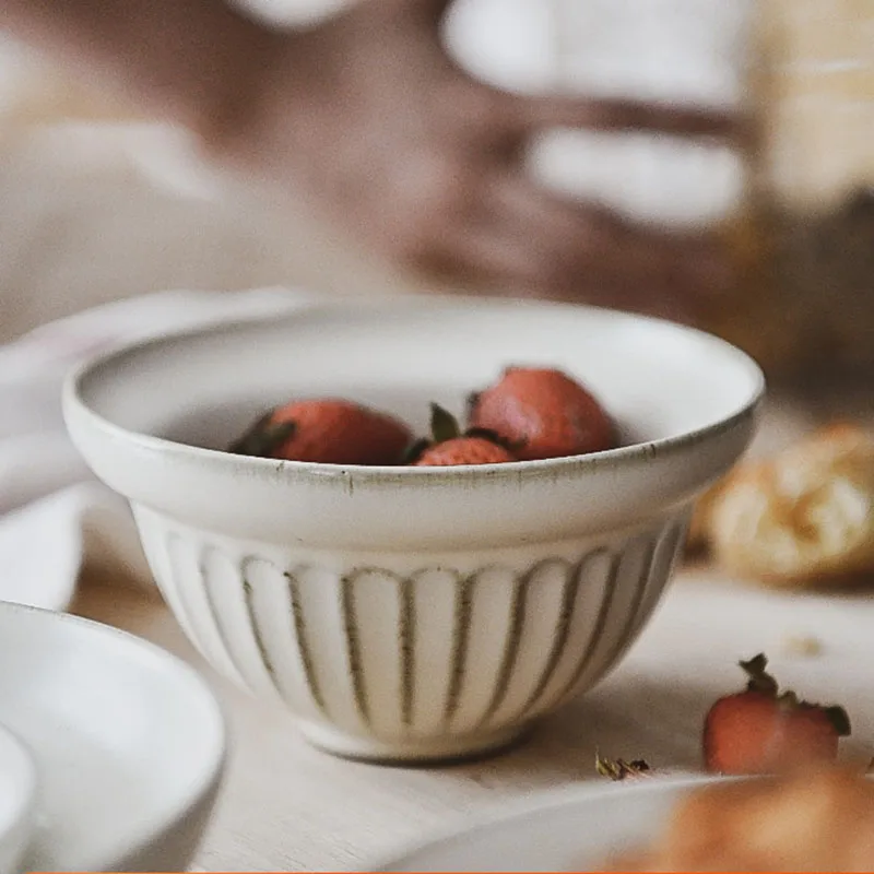 

Vintage Beige Bowl Japanese-style Kitchen Tableware Single Soup Noodle Bowl Kitchen Bar Home Vajilla Bowls Dinnerware Bola