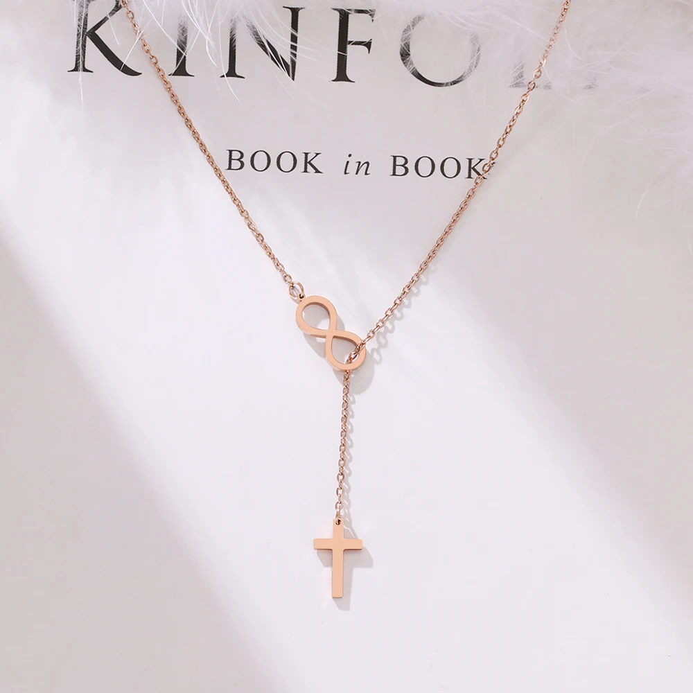 CACANA 316L Stainless Steel Long Pendant cross/Digital 8 Rose Best Necklaces Pendants For Women Simple Design Stylish Jewelry