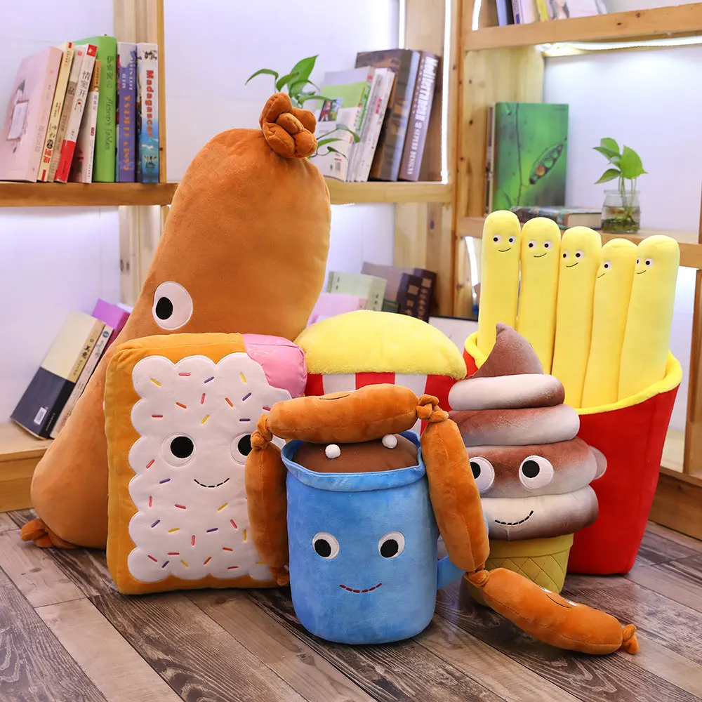 Cute Plush Fast Food Hamburger Ice Cream French Fries Toy Stuffed Popcorn Cake Pizza Pillow Cushion Kids Toys Birthday Gift