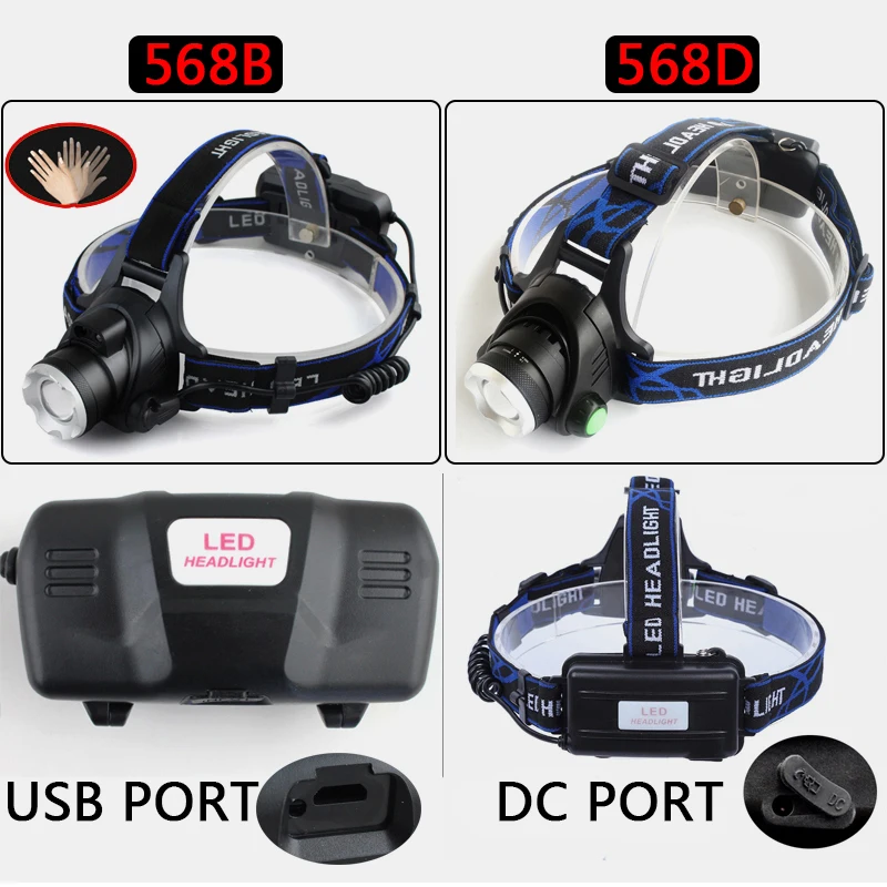 LED Headlamp T6/L2/V6 3 Modes Zoomable Fishing Headlight Waterproof Super bright camping head lamp light USB rechargeable lanter