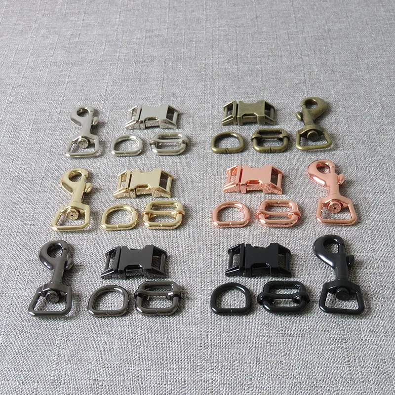 

100 sets 15mm metal side release buckle spring hook D ring straps slider Lobster clasp for dog collar leash harness accessories