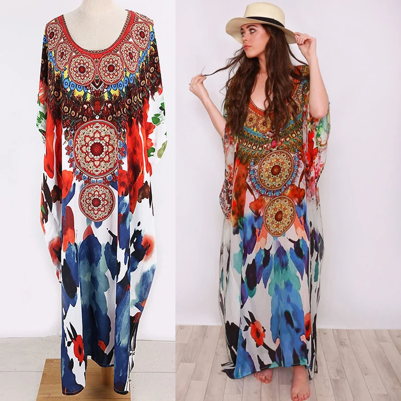 

Romance Print Maxi Dress Ultimate Swish Flowy Kaftan Batwing Arab Abaya Dashiki Long Shirt Pullover Robe Ethnic Red Women'sTunic