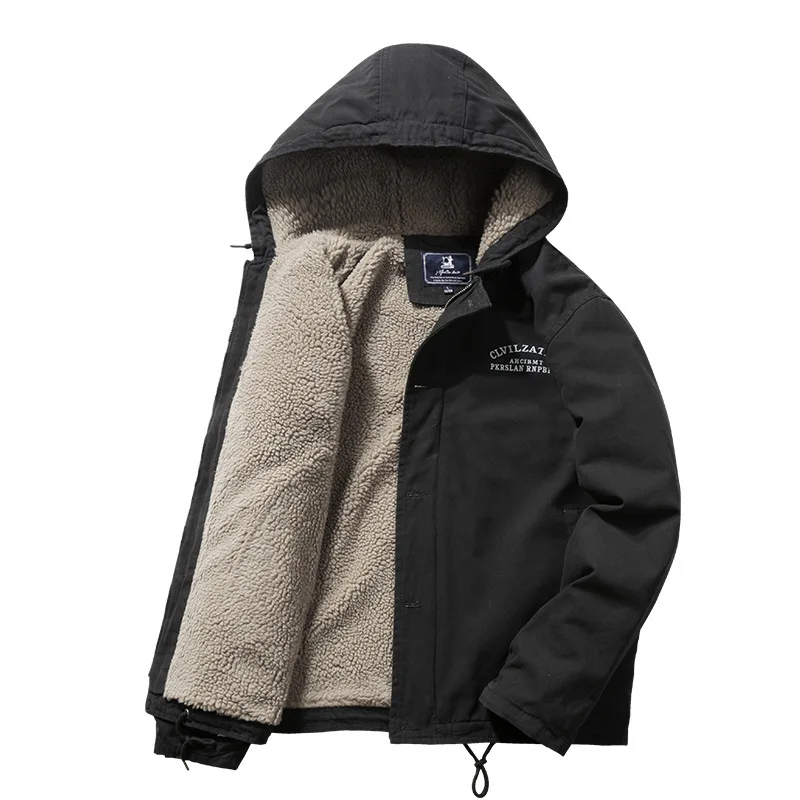 Autumn Winter Heavy Jacket Work Cotton Clothes Men's Outdoor Sport Camping Trekking Climbing Cycling Corduroy Padded Hooded Coat