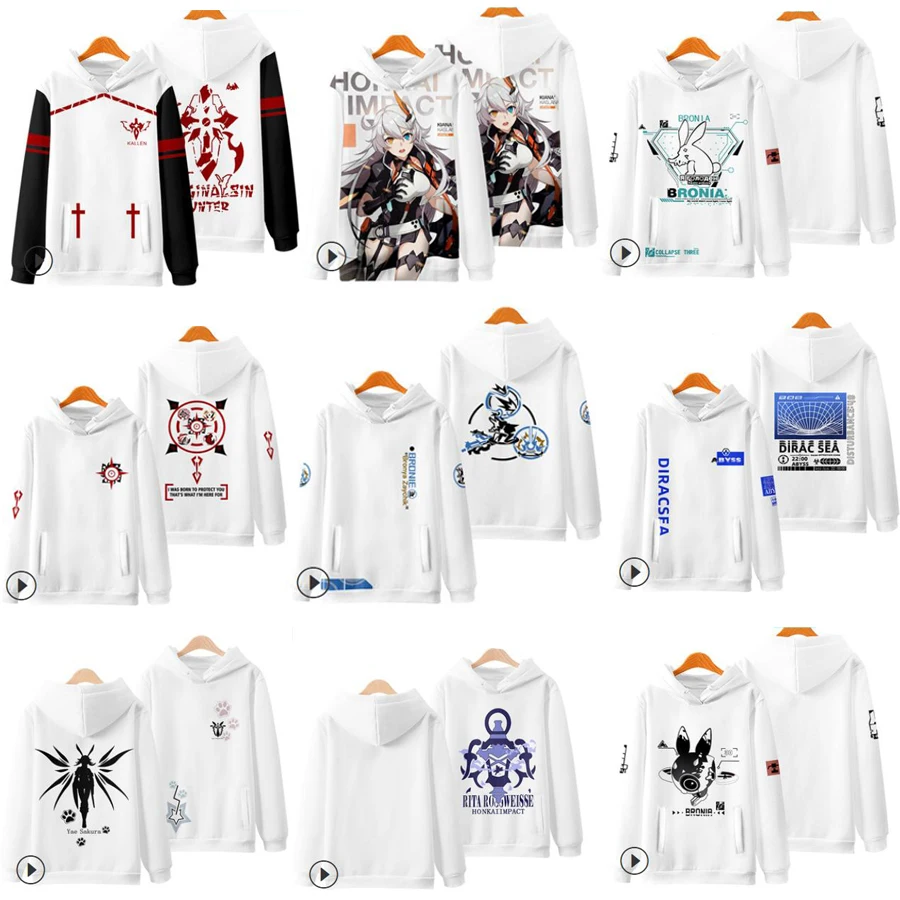 Anime Honkai Impact 코스프레 의상 미학 Oversized Hoodie 하라주쿠 스웨터 남성 유니섹스 Wram Long Sleeve Kawaii Clothes