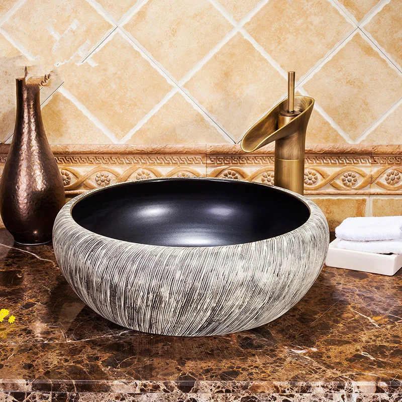 

China Artistic Ceramic Art Basin Sinks Counter Top ceramic Wash Basin Bathroom Sinks