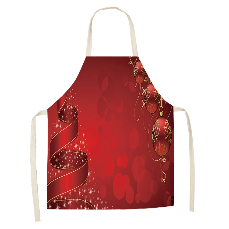 Christmas Decorations Santa Claus Red Sleeveless Apron Cotton and Linen Kitchen Apron Women\'s Home Cooking Barbecue Bib Apron