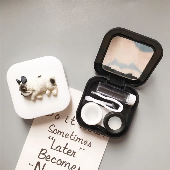 Cute Dog Contact Lenses Case Travel Lens Box Set With Mirror Eye Lenses Holder Container For Lens lente de contato
