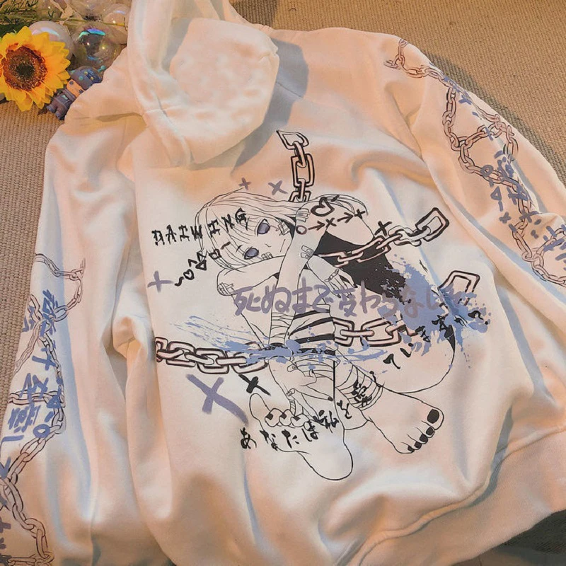 E-Girl anime hoodie Y2K autumn Harajuku vintage oversize zipper jacket Korean style Gothic Punk clothing hip-hop streetwear