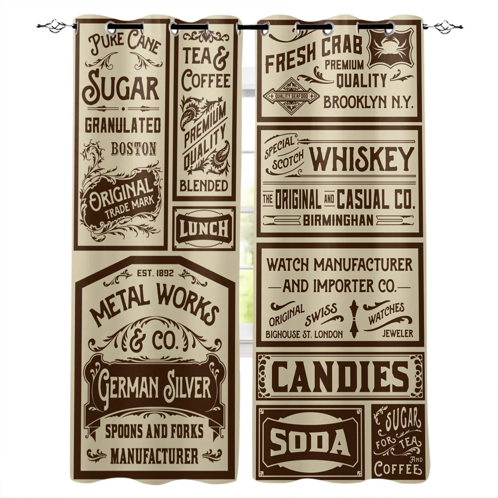 Newspaper Labels Retro Print Curtains for Living Room Drapes Cortinas for Kids Boy Girl Bedroom Window Treatments