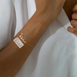 Personalized Handwriting Custom Bracelet Stainless Steel Customize Name Words Bangle Jewelry Mother's Day Gift for Mom Wife