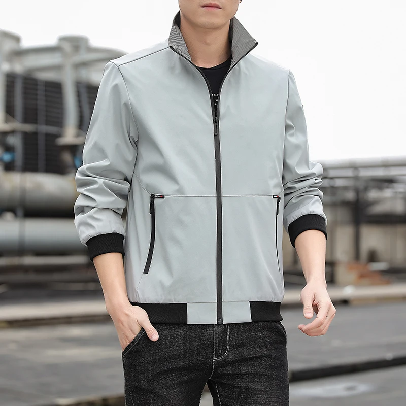 

Brand Fashion Men Spring Autumn Jacket Classic Style Stand Collar Male Casual Coats Black Gray Colors Size M-4XL