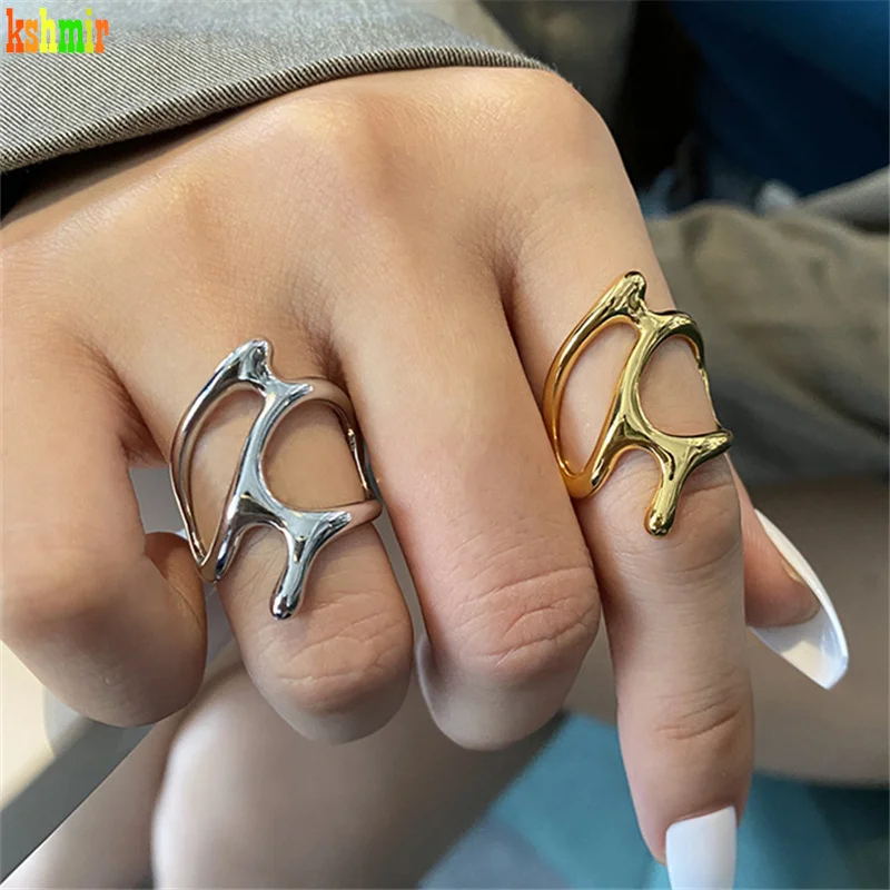 kshmir Female of metallic copper ring of fashionable irregular geometry form is contracted aureate refined open mouth ring gift