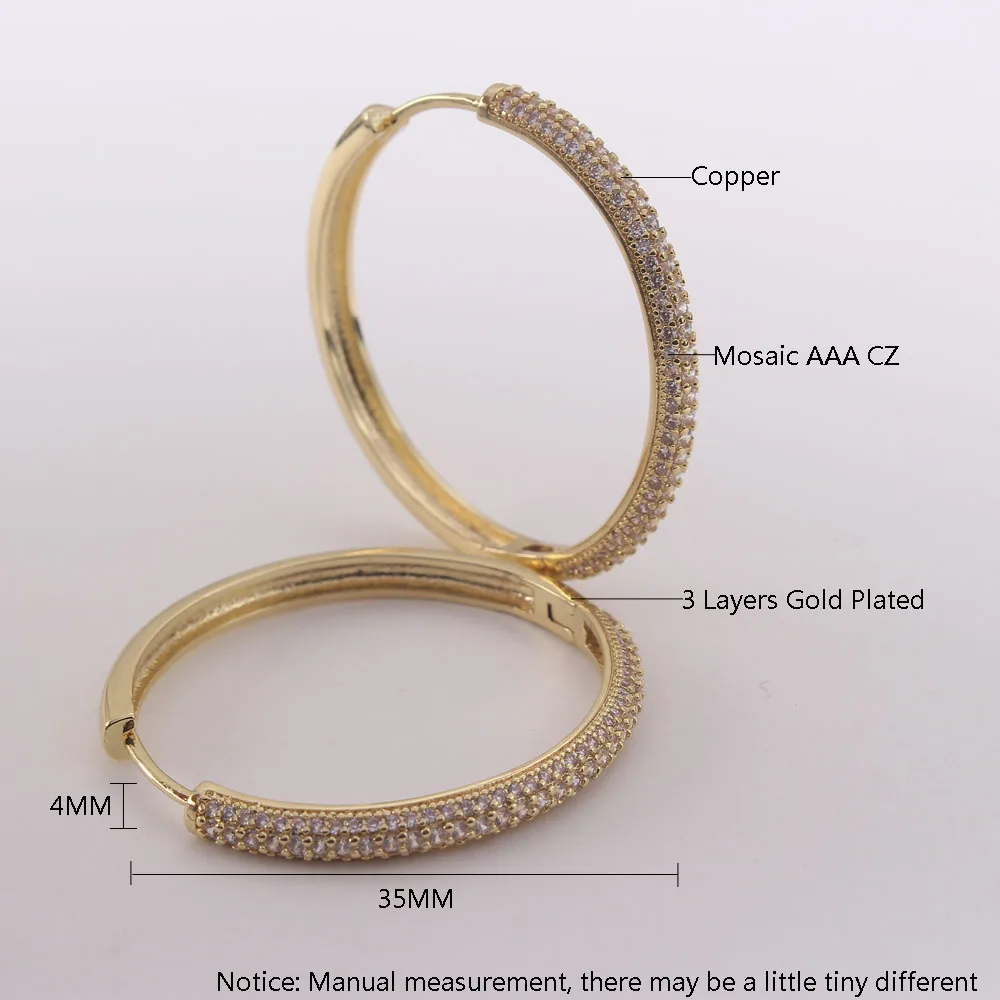 MHS.SUN Fashion Women Gold Color Big Hoop Earrings Luxury CZ Cubic Zircon Earring For Female Banquet Party Jewelry 1Pair