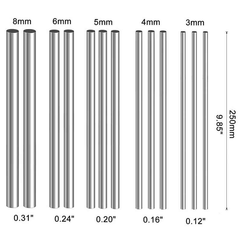 1/5PCS 2/2.5/3/4/5/6/8/10/14MM Stainless Steel Solid Round Rods Axis Linear Shaft Bearing  125-500mm Long