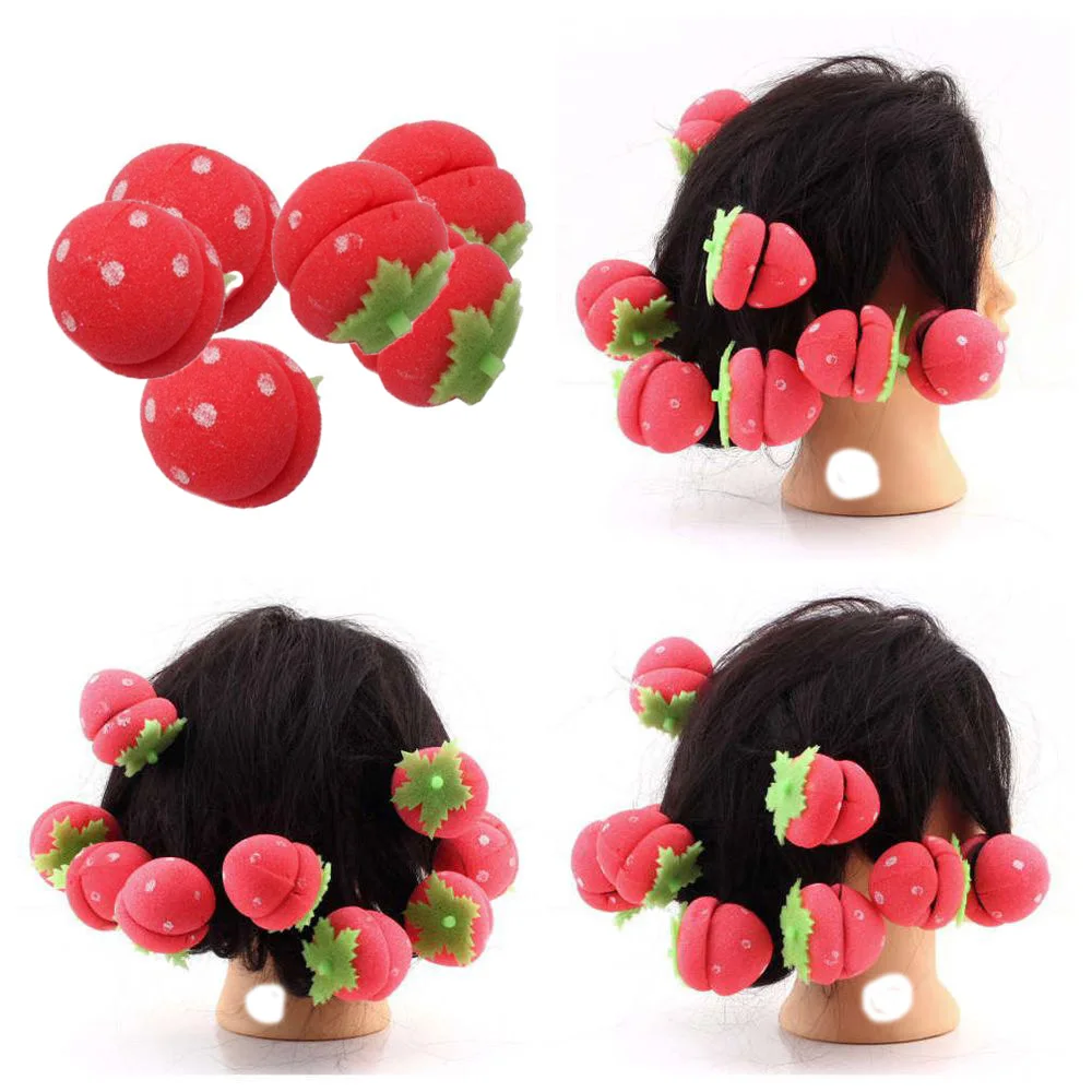 6pcs/lot Strawberry Soft Sponge Hair Curler Roller Balls Curling Wand