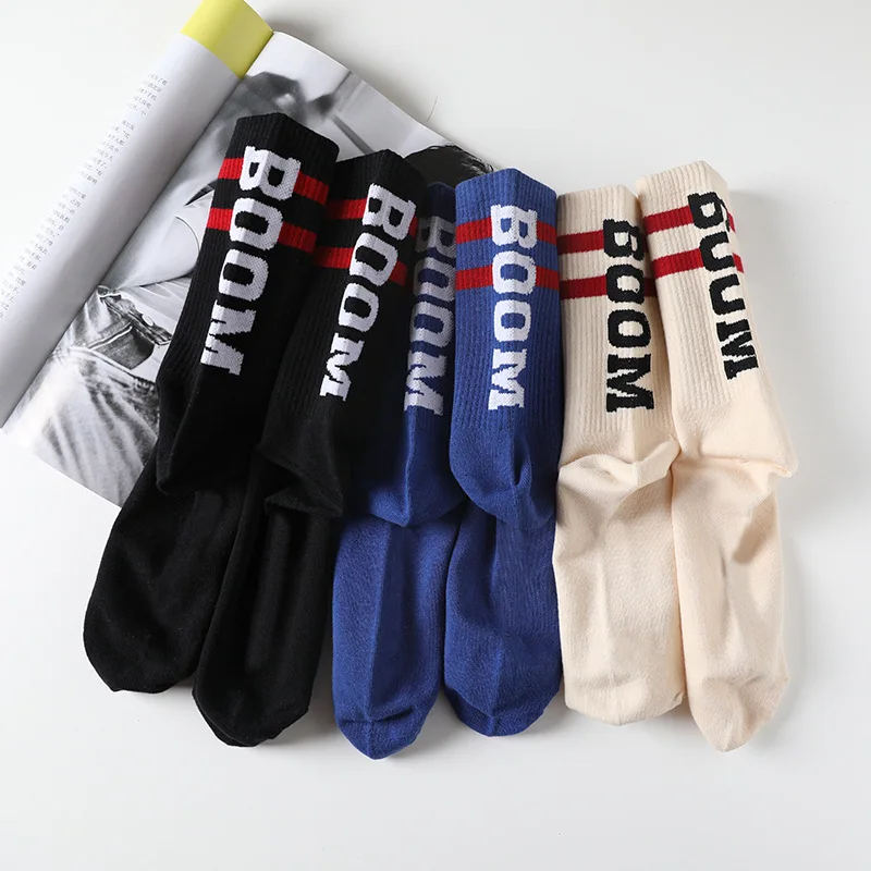 New Winter Popular Logo Street Letters Double Stripe Men\'s SOCK Europe and America Skateboard Women In the Stockings