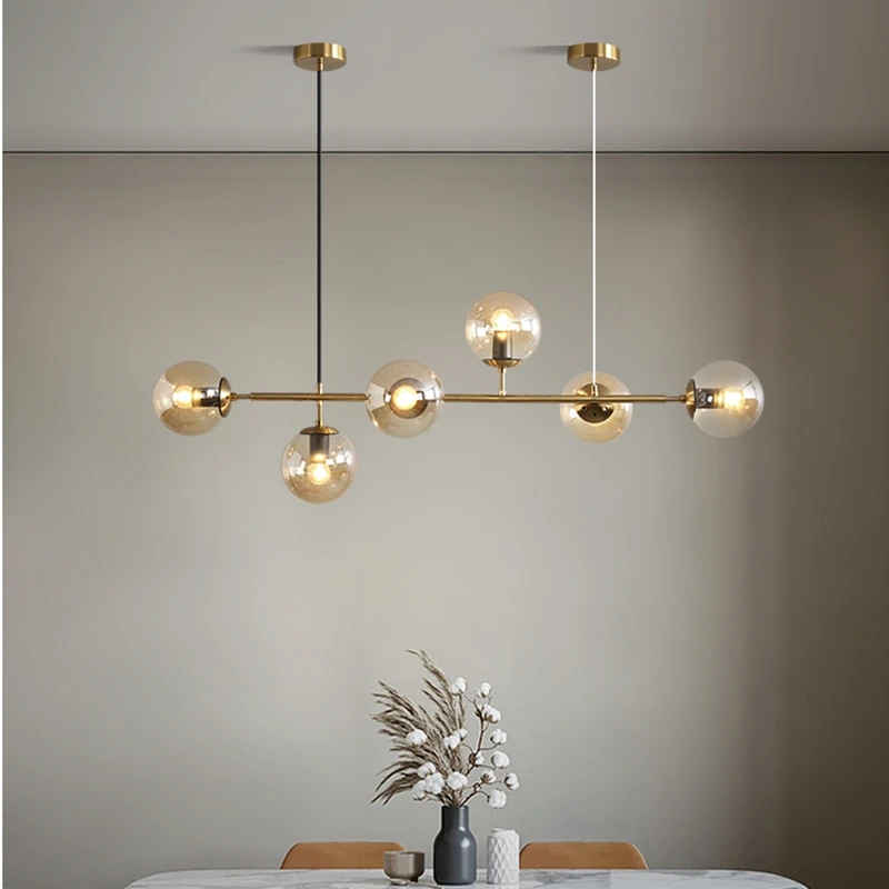 Nordic chandelier long Black designer bubbles glass ball light For  Art Decoration Restaurant Home loft style e27 chandelier image 5