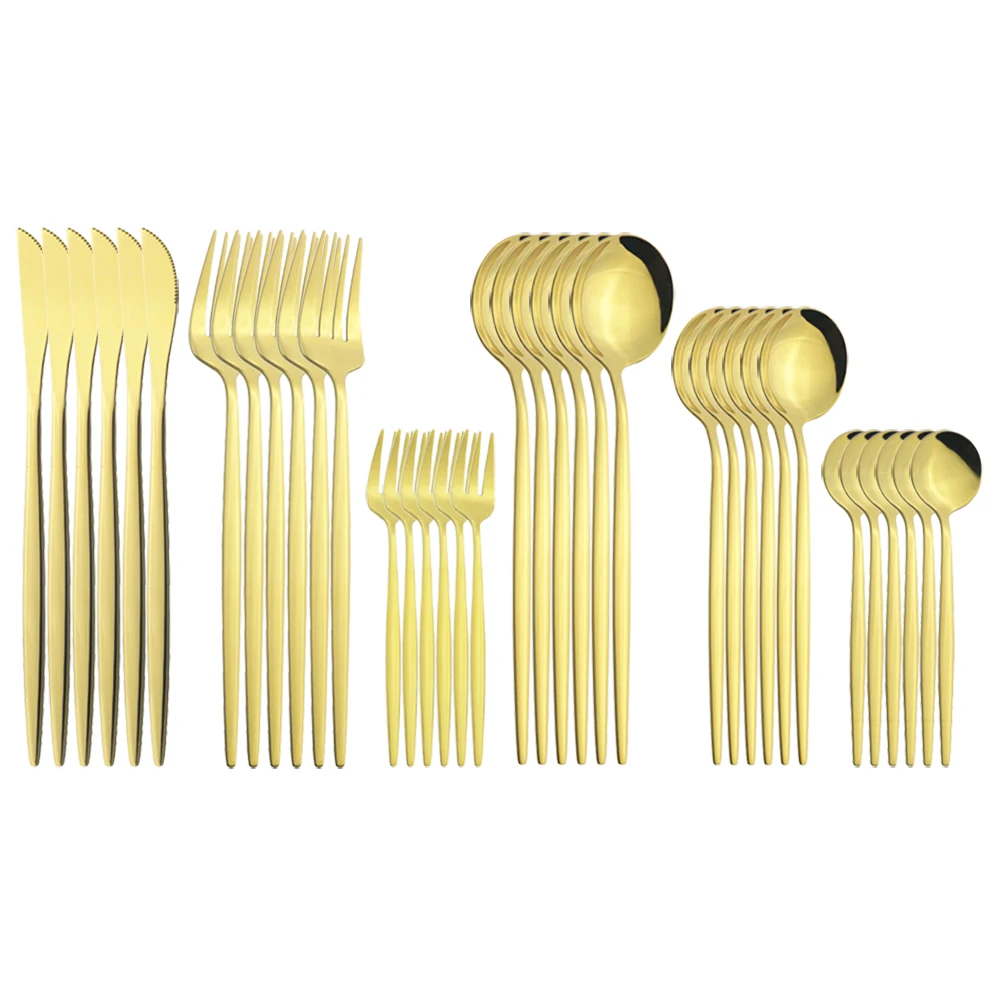 36Pcs/Set Gold Dinnerware Cutlery Set Knife Cake Fruit Fork Coffee Spoon Flatware Silverware Stainless Steel Party Tableware Set