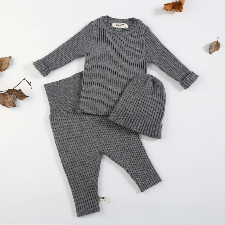 

3pcs/set Autumn Winter Baby Girl Clothes Set Knit Sweater Boys Sweaters Pants Hats Bottoming Shirt Children's Clothing 0-3Y