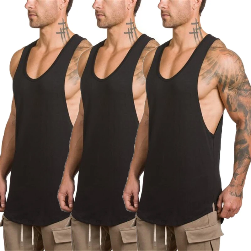 3 Pack Solid Workout Gym Mens Tank Top Vest Muscle Guys Fitness Sleeveless Shirt Cotton  Fashion Clothing Bodybuilding Singlets