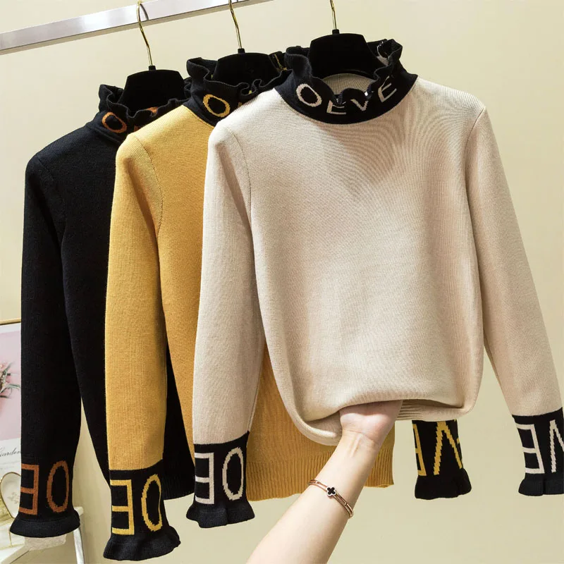 Autumn Winter Thick Warm Beautiful Embroidery Turtleneck Sweater Women Long Sleeve Knit Pullover Sweater Female Pull Femme Tops