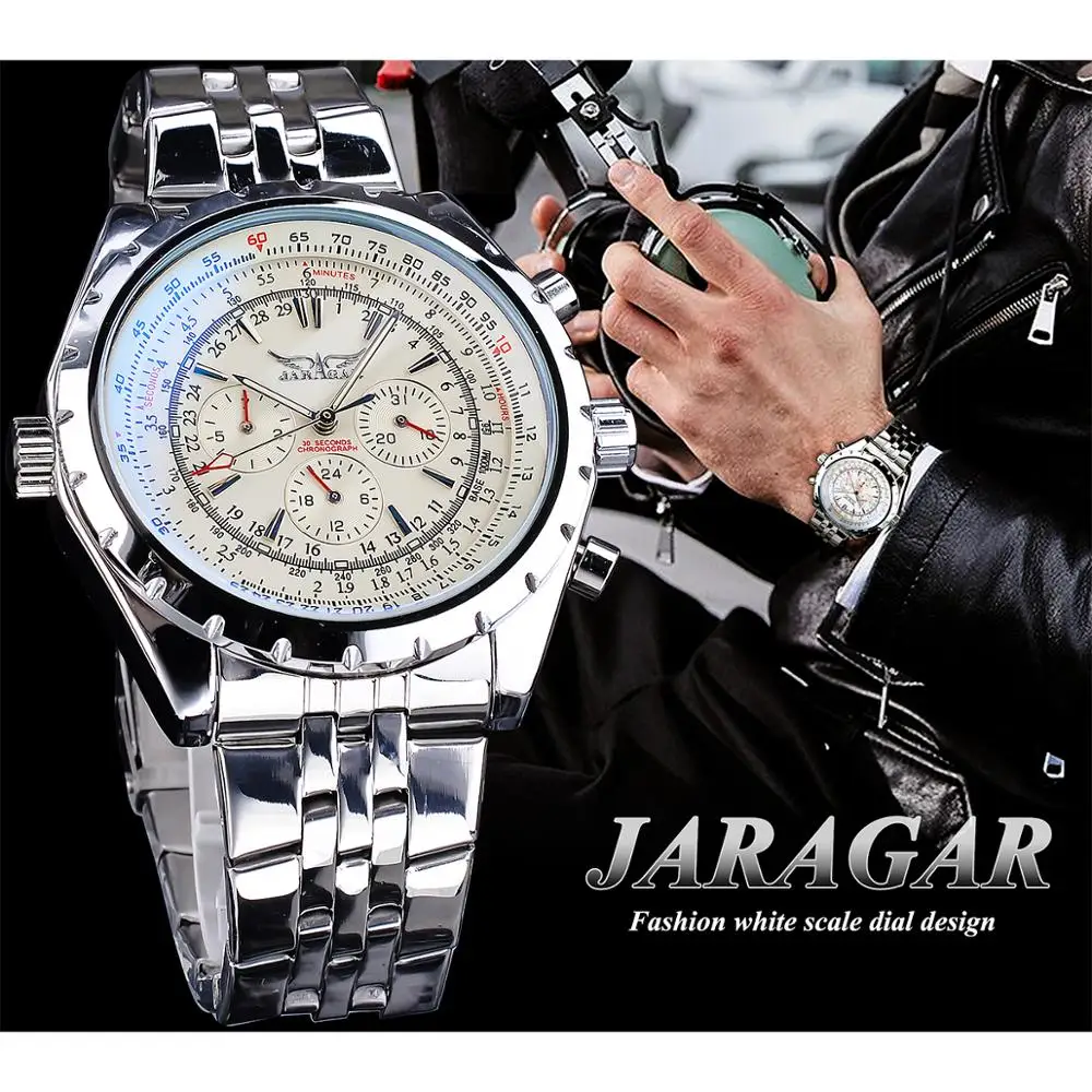 Imagem -03 - Jaragar-white Dial Automatic Ver Calendário Completo Prata Luminous Business Sport Data Mecânica Relógio de Pulso Aço Inoxidável