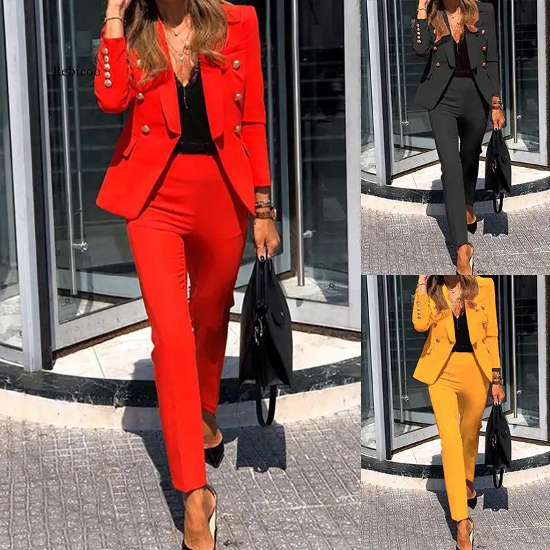 European and American New Women's Clothing New Fashion Solid Color Two-Piece Casual Suit Suit Elegant Temperament