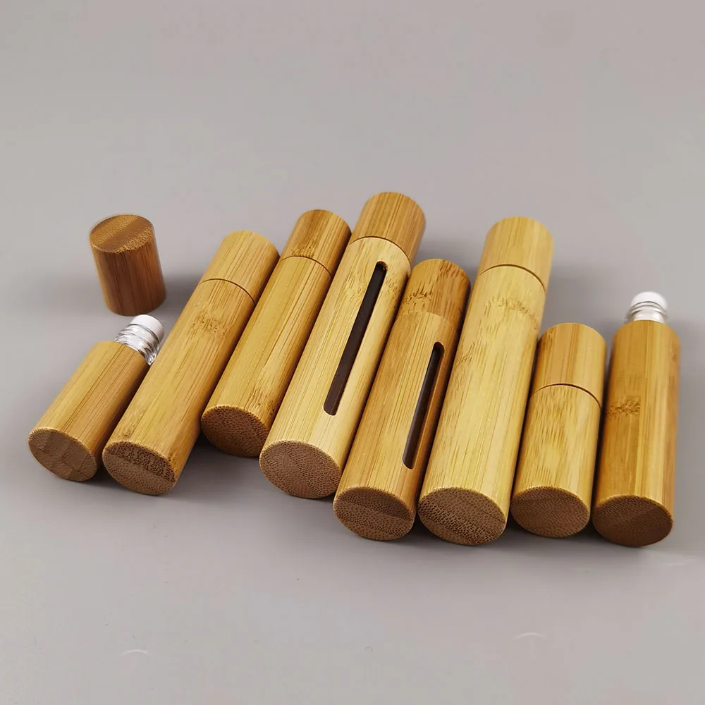 

200 x 3ml 5ml 10ml Bamboo Glass Essential Oil Roll On Bottles 10cc 1/3oz Roller Ball Glass Containers Roll-on Packaging