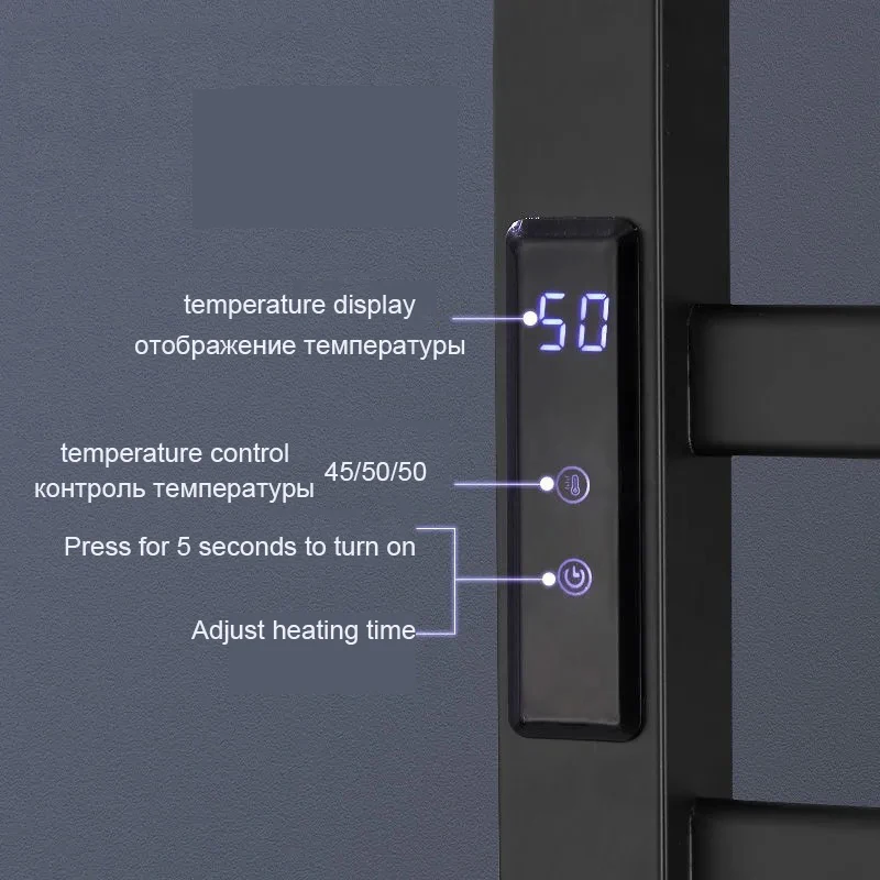 Imagem -04 - Toalheiro de Aquecimento Elétrico Preto Display Digital Can Banheiro Seco Auto Energy Saving