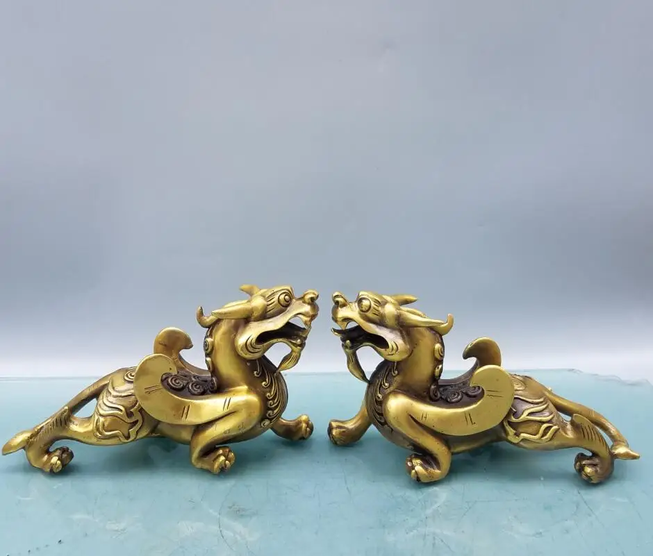 China brass mythical wild animal crafts statue A pair