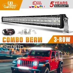 CO LIGHT 12D 42 pollici 780W Barra luminosa a led 3 file COMBO Fascette a led Luce da lavoro a led Guida fuoristrada Auto Camion 4x4 SUV ATV Barca 12V 24V