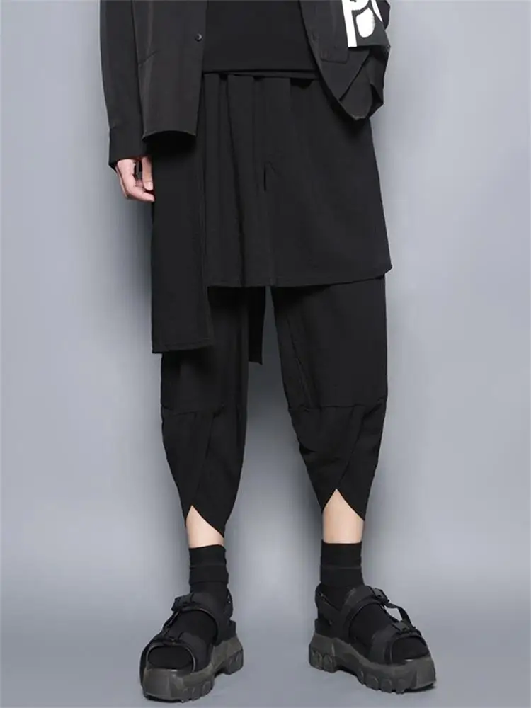 

Men's Pants Black Casual Summer New Large Three-Dimensional Tailoring Imitation Two-Piece Skirt Pants Tapered Capri Pants