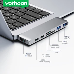 Vothoon USB C 허브 유형 C - HDMI 호환 USB 3.0 어댑터 MacBook Pro Air USB-C 유형 C 3.0 분배기용 7 in 1 유형 C 허브 도크