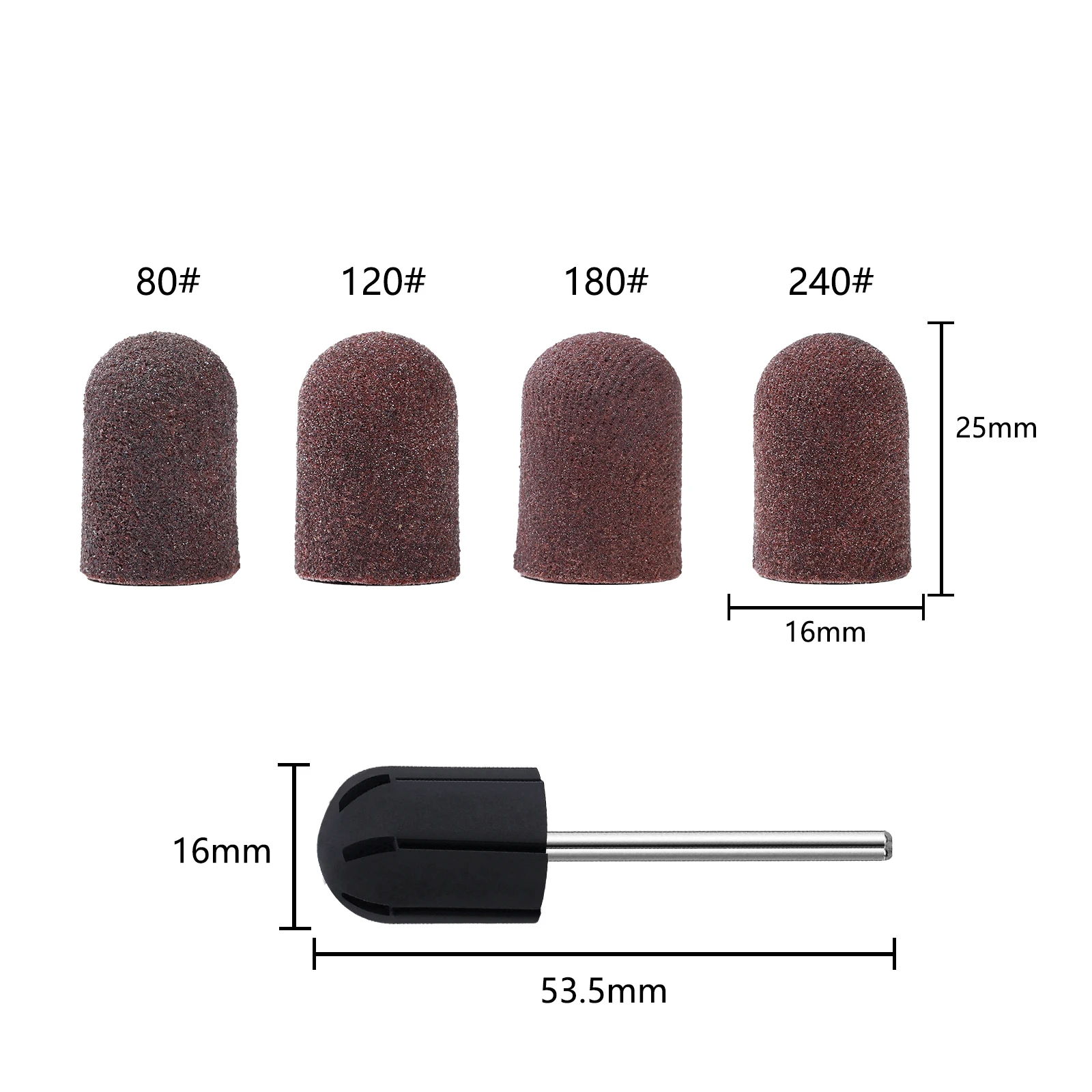 Bộ 5 Nâu Băng Chà Nhám Khối Mũ Grip 120 #80 #180 #240 #16*25 Chà Nhám nắp Làm Móng Tay Chân Điện Nail Khoan Móng Truy Cập